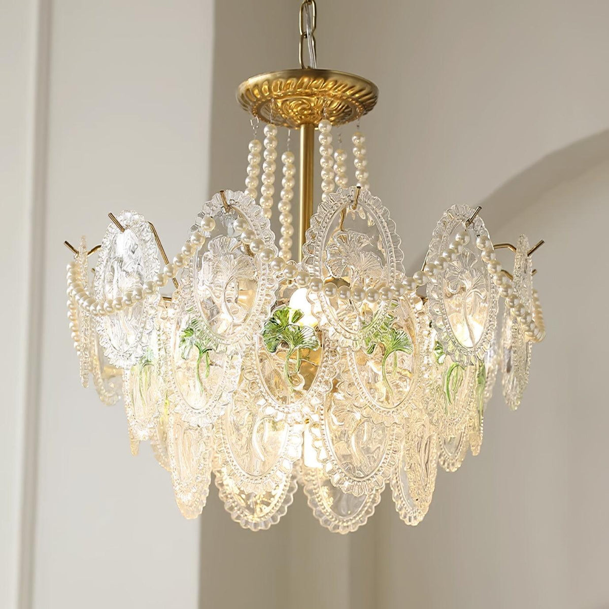 Pearl Glass Tiered Chandelier Gold Metal Frame Multi-Layer Pendant Light for Dining Room Bedroom Living Room Modern Luxe Ceiling Fixture | Lonoma