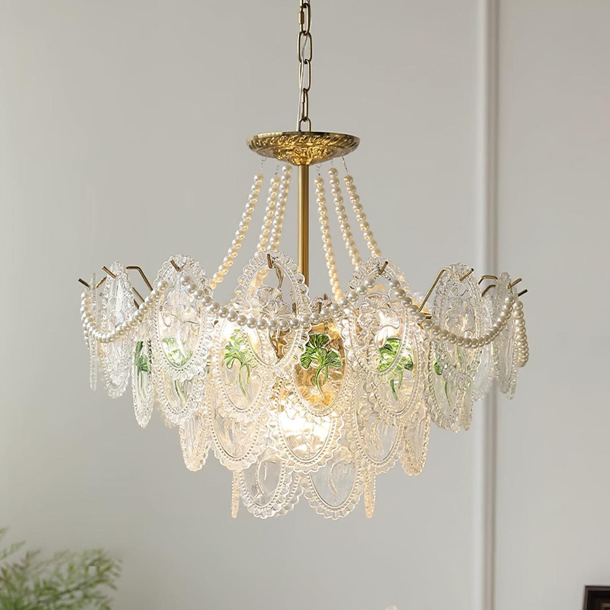 Pearl Glass Tiered Chandelier Gold Metal Frame Multi-Layer Pendant Light for Dining Room Bedroom Living Room Modern Luxe Ceiling Fixture | Lonoma