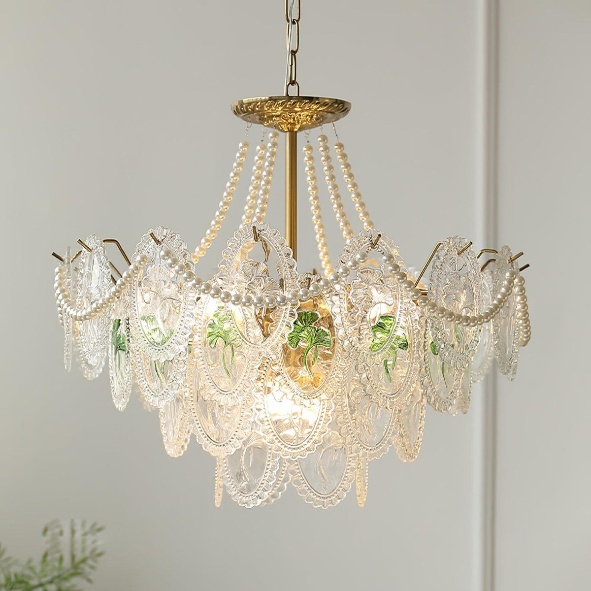 Pearl Glass Tiered Chandelier Gold Metal Frame Multi-Layer Pendant Light for Dining Room Bedroom Living Room Modern Luxe Ceiling Fixture | Lonoma