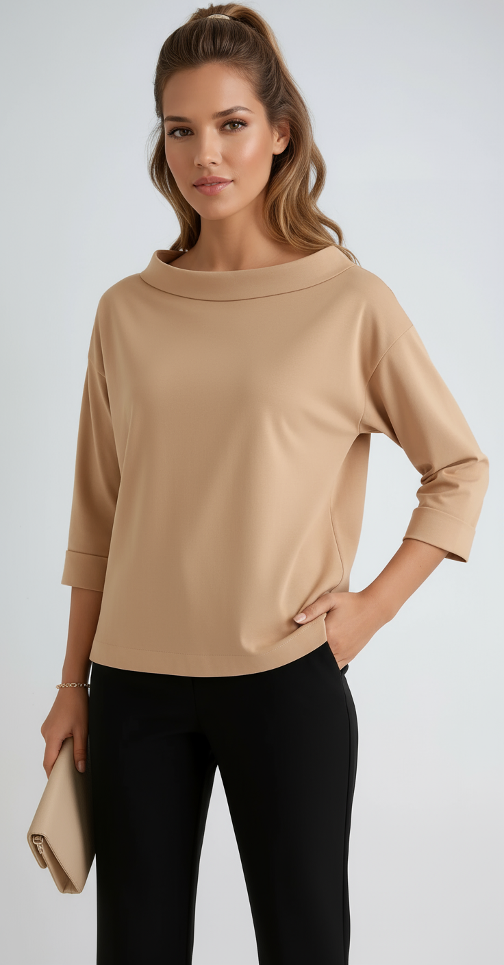 Women's Cotton Boat Neck Top with Three-Quarter Sleeves in Seven Classic Colours | Koossa
