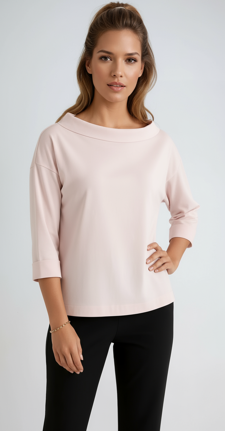 Women's Cotton Boat Neck Top with Three-Quarter Sleeves in Seven Classic Colours | Koossa