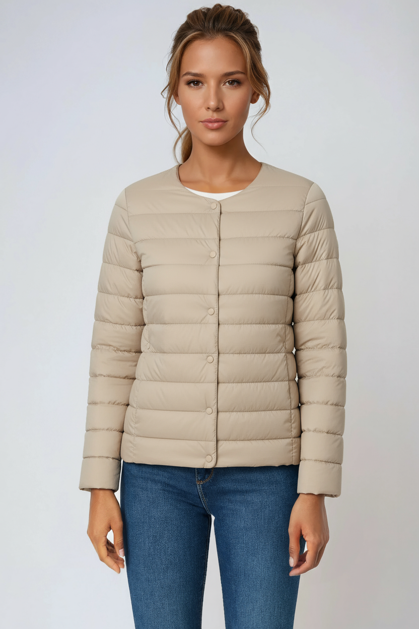 Women's Lightweight Quilted Puffer Jacket in Black – Slim-Fit Layering Coat for Effortless Everyday Warmth | Koossa