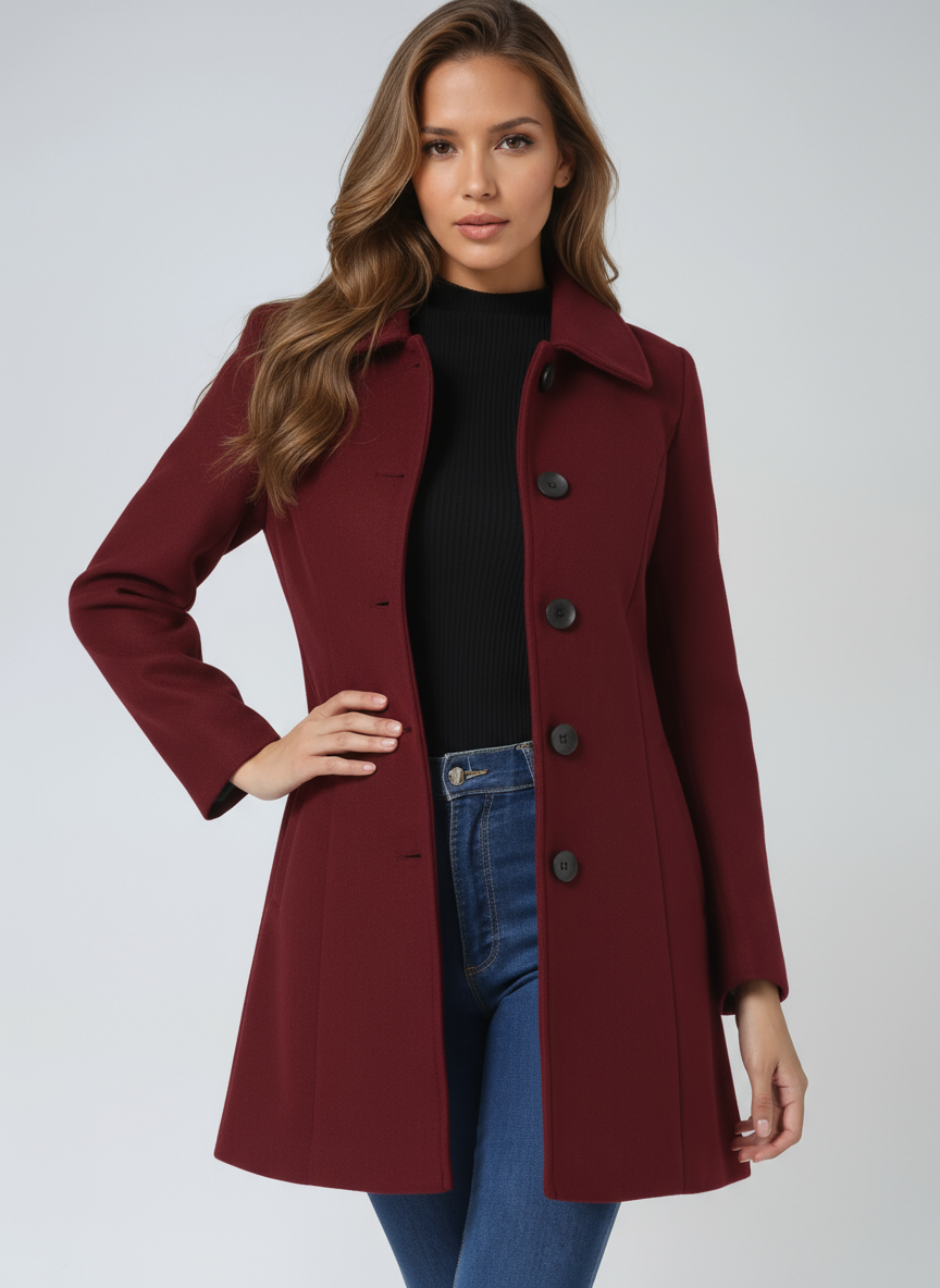Women's Tailored Wool Trench Coat in Classic Neutral Tones for Autumn and Winter | Koossa