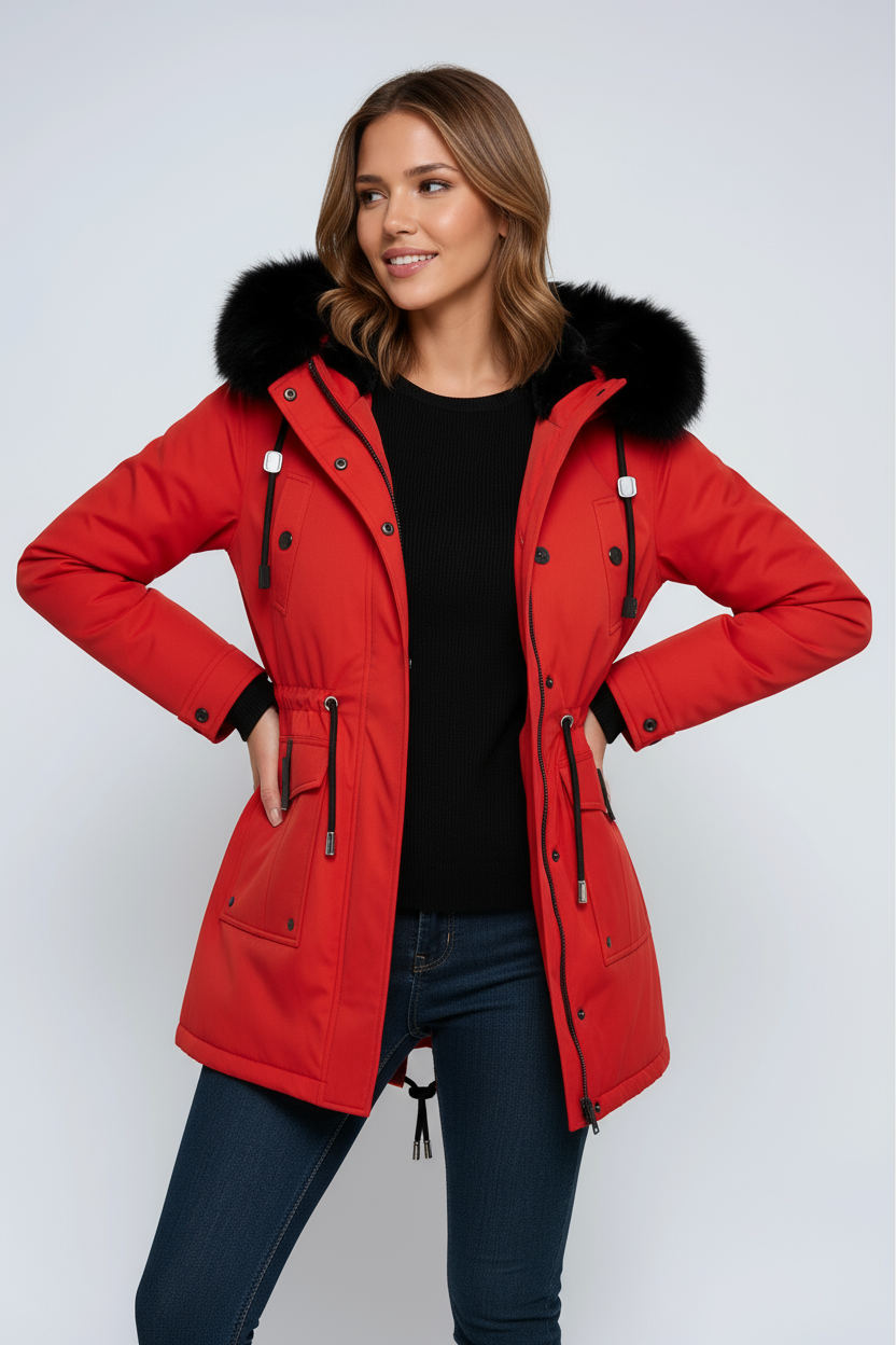 Women's Hooded Parka Coat with Faux Fur Trim — Stylish Winter Jacket for Cold Weather & City Wear | Koossa