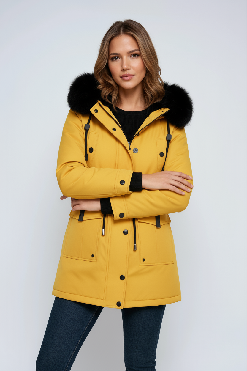 Women's Hooded Parka Coat with Faux Fur Trim — Stylish Winter Jacket for Cold Weather & City Wear | Koossa