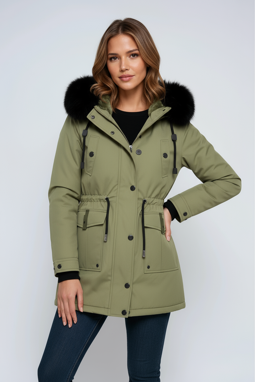 Women's Hooded Parka Coat with Faux Fur Trim — Stylish Winter Jacket for Cold Weather & City Wear | Koossa
