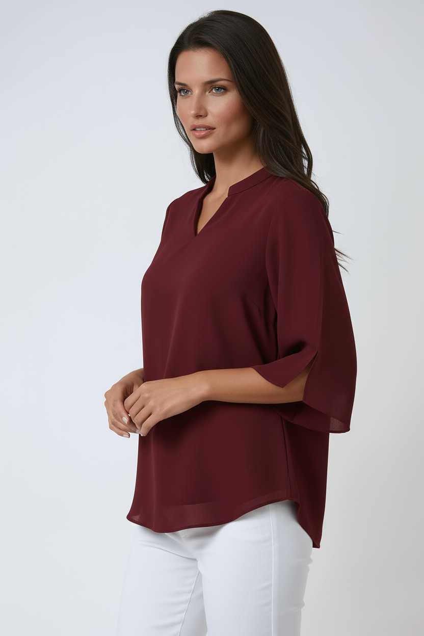 Flowing Chiffon V-Neck Blouse with Flutter Sleeves in Six Colours – Lightweight Spring Summer Wardrobe Essential for Women | Koossa