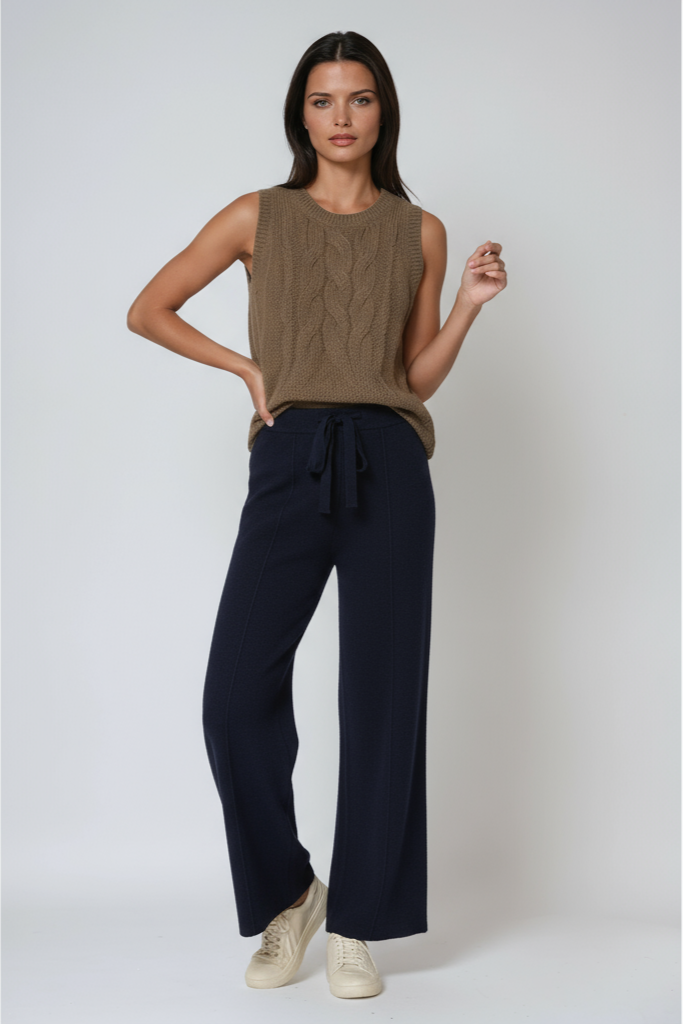 Drawstring Knit Trousers in Soft Stretch Fabric for Relaxed Weekends | Koossa