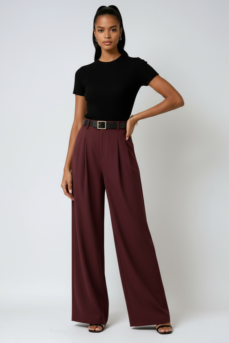 High-Waisted Wide-Leg Trousers in White with Pleated Front for Smart Casual Occasions | Koossa