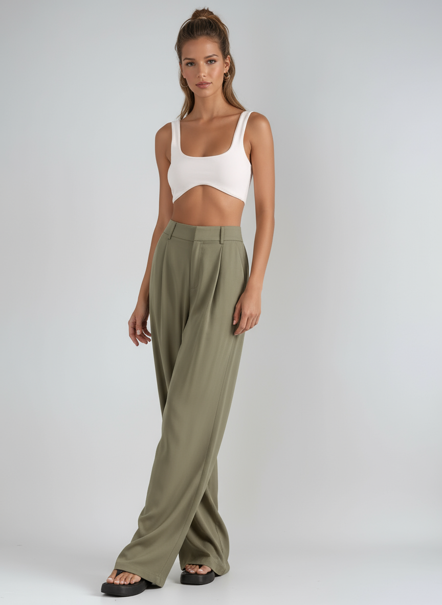 High-Waisted Wide-Leg Trousers in Lightweight Fabric for Smart Casual Elegance | Flowing Palazzo Trousers with Pleated Detail for Women | Koossa
