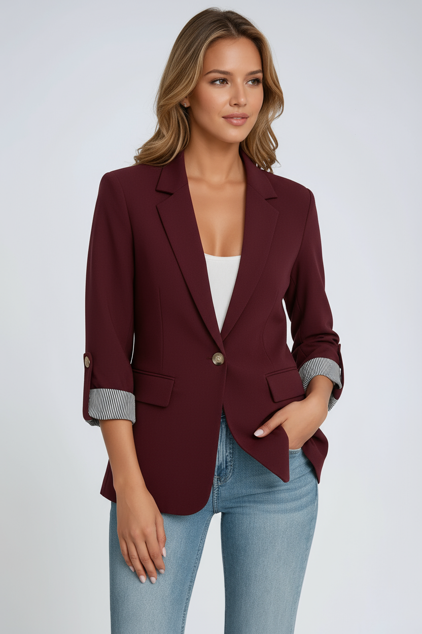 Women's Single-Breasted Blazer with Roll-Tab Sleeves in Classic Tailored Fit for Work and Weekend | Koossa