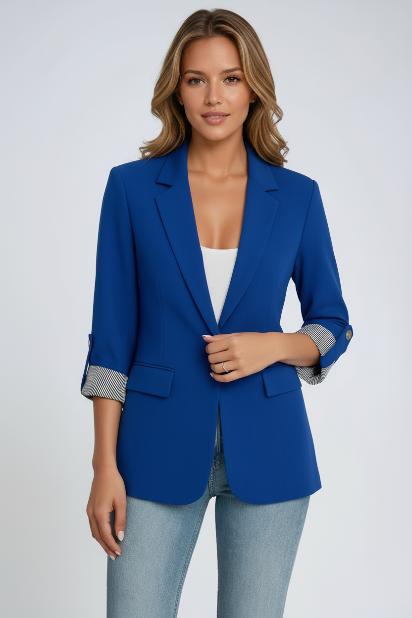 Women's Single-Breasted Blazer with Roll-Tab Sleeves in Classic Tailored Fit for Work and Weekend | Koossa