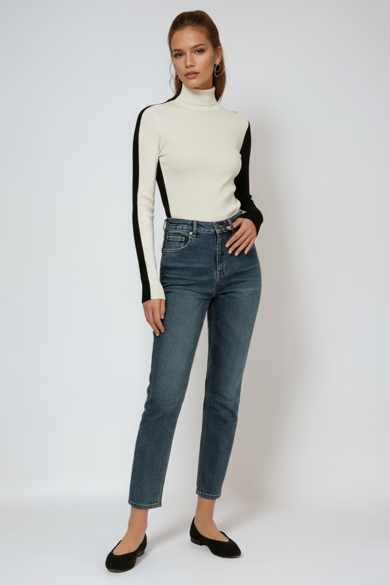 Reversible Two-Tone Knitted Jumper in Soft Double-Sided Cotton | Elegant Long Sleeve Knitwear for Autumn Winter | Koossa