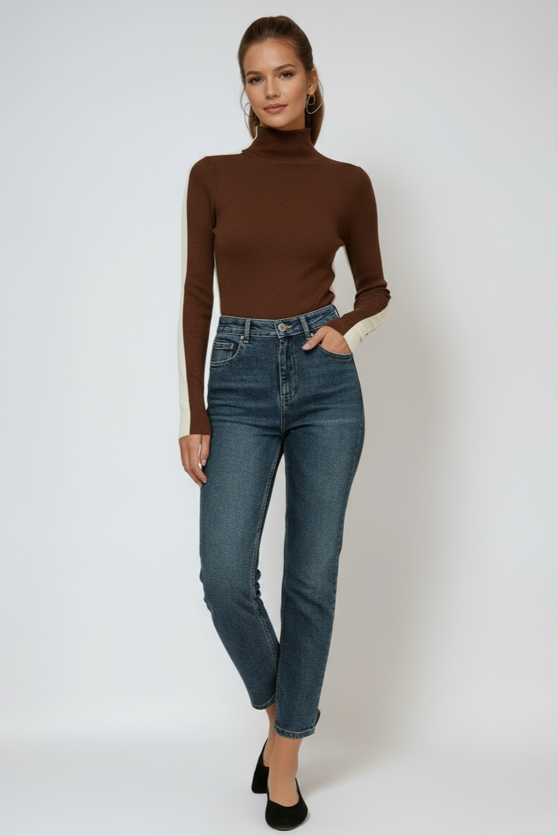 Reversible Two-Tone Knitted Jumper in Soft Double-Sided Cotton | Elegant Long Sleeve Knitwear for Autumn Winter | Koossa