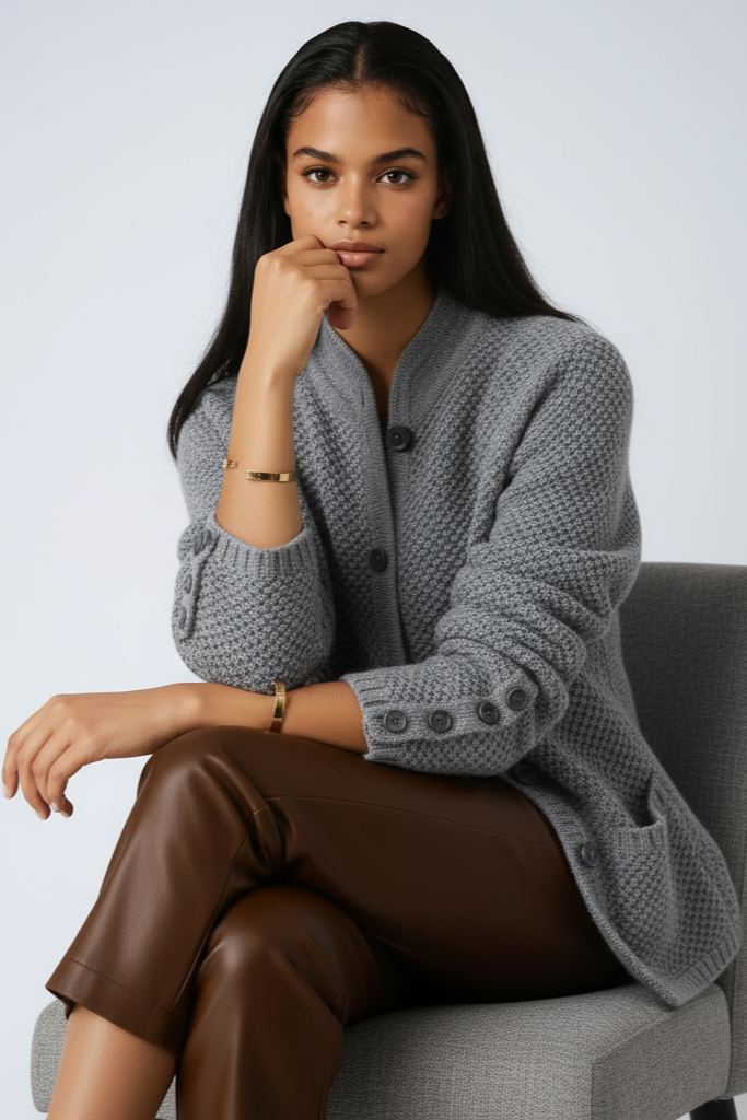 Wool Knit Jacket with Button Front in Grey, Camel & Beige – Refined Layering Piece for Cooler Days | Koossa
