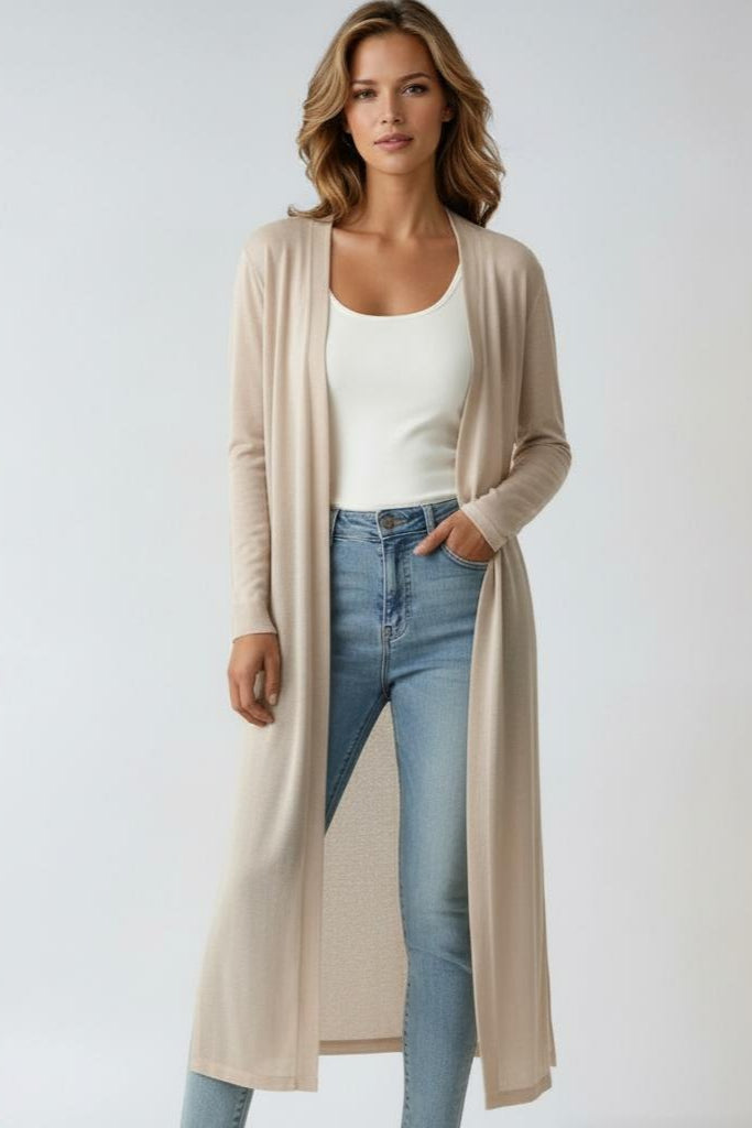 Longline Open Front Cardigan in Soft Lightweight Knit – Timeless Layering for Effortless Elegance | Koossa