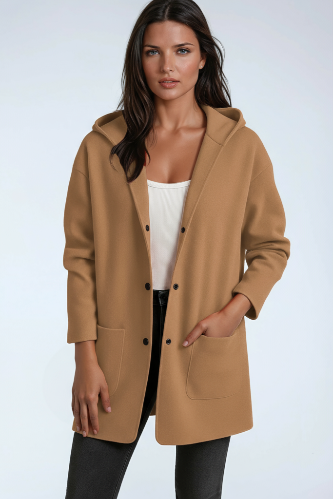 Women's Mid-Length Hooded Coat — Relaxed Everyday Jacket for Autumn & Winter Layering with Pockets | Koossa