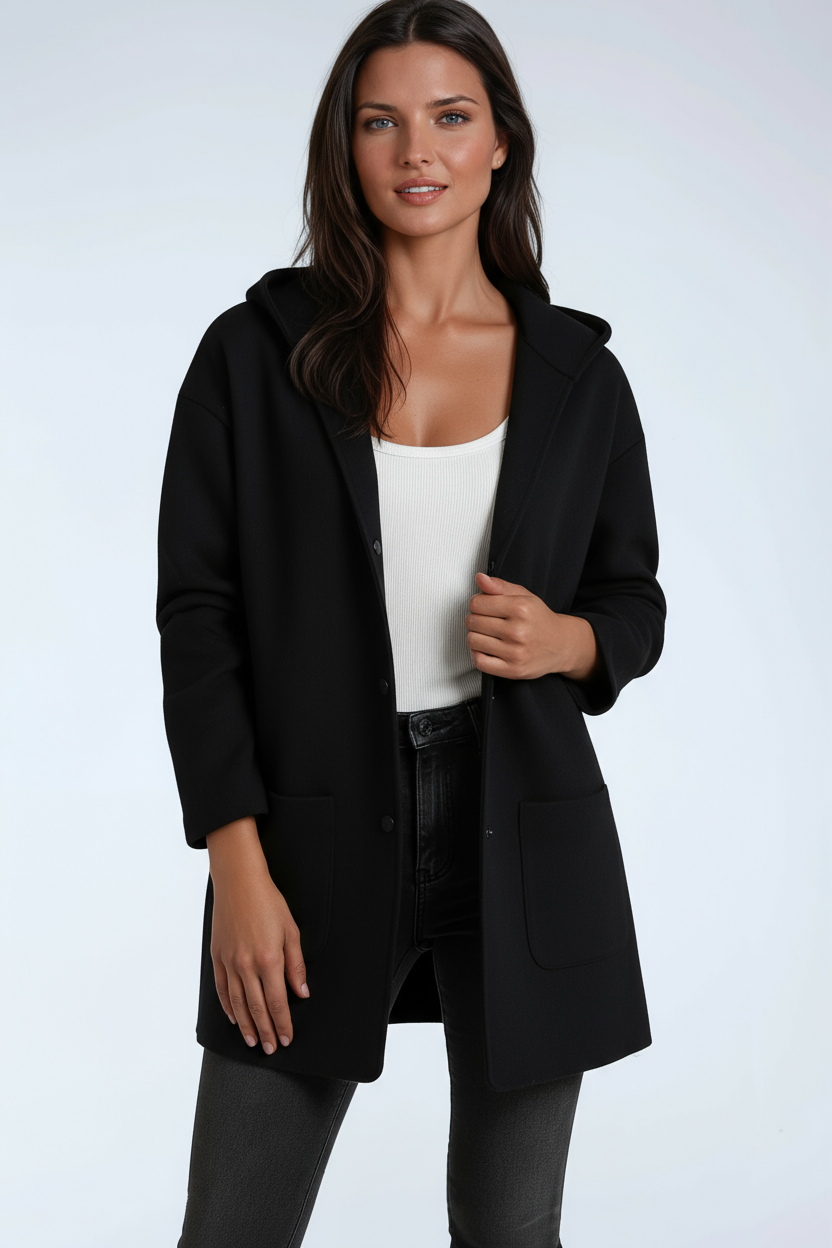 Women's Mid-Length Hooded Coat — Relaxed Everyday Jacket for Autumn & Winter Layering with Pockets | Koossa