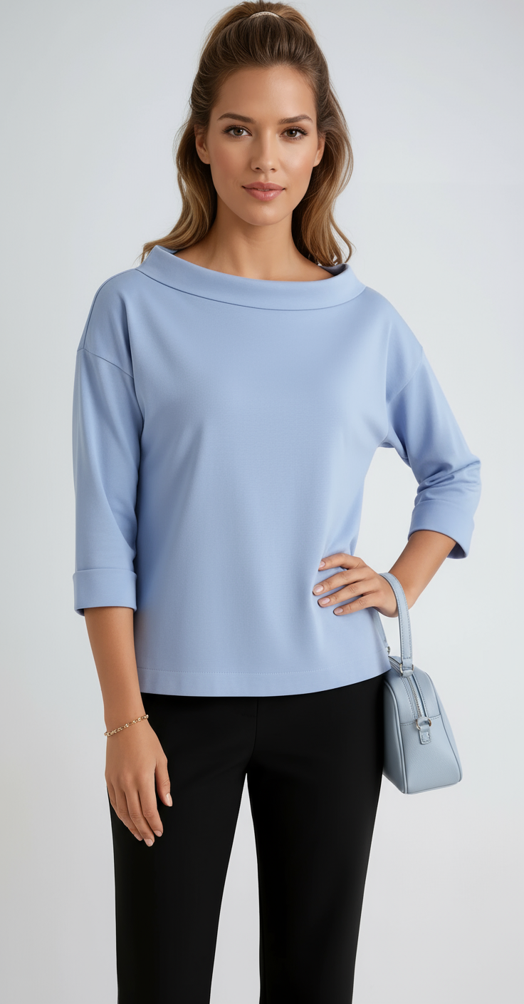 Women's Cotton Boat Neck Top with Three-Quarter Sleeves in Seven Classic Colours | Koossa