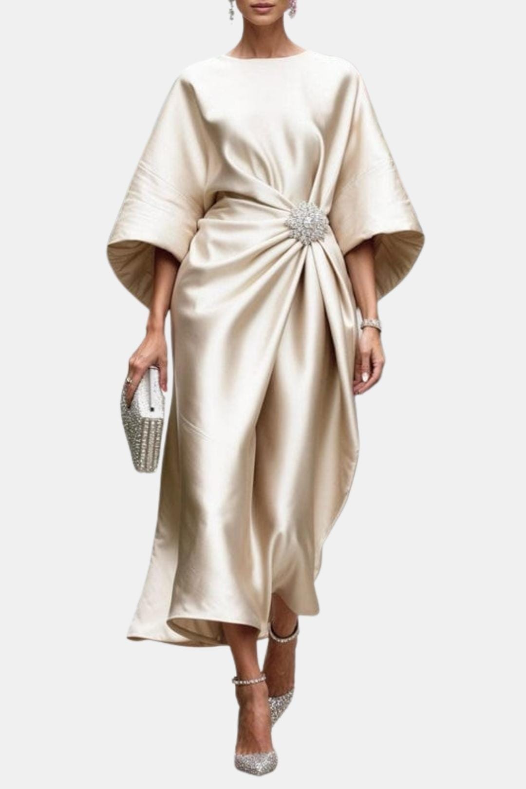 Women's Wide Sleeve Satin Maxi Dress with A-Line Silhouette for Formal Occasions and Special Events | Koossa