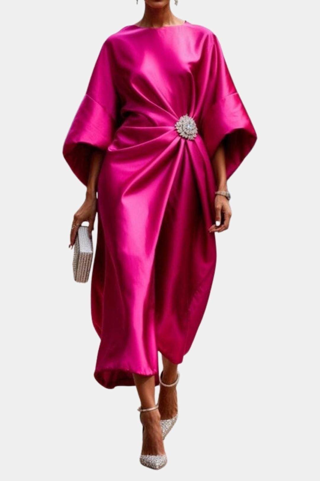 Women's Wide Sleeve Satin Maxi Dress with A-Line Silhouette for Formal Occasions and Special Events | Koossa
