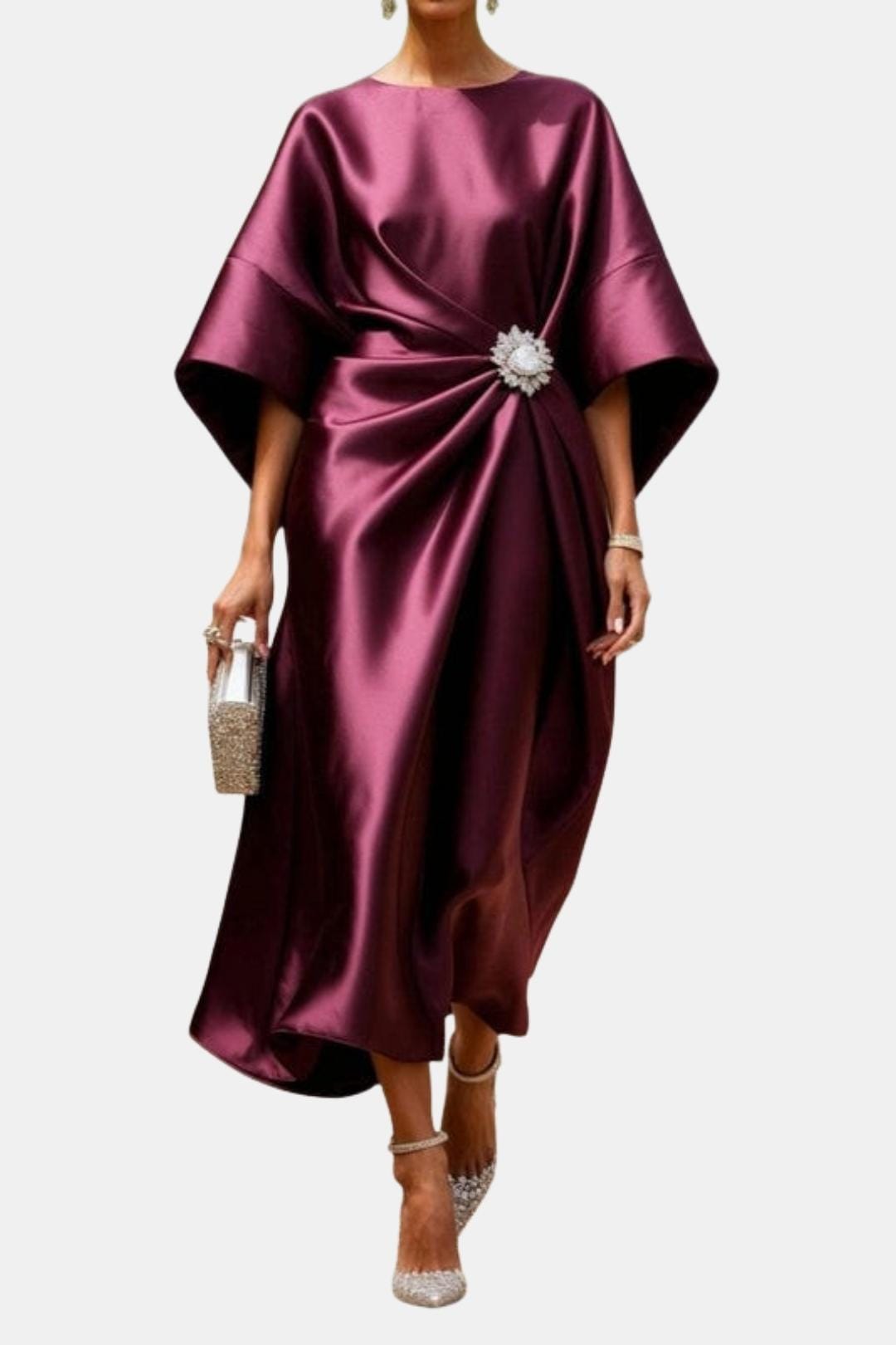 Women's Wide Sleeve Satin Maxi Dress with A-Line Silhouette for Formal Occasions and Special Events | Koossa