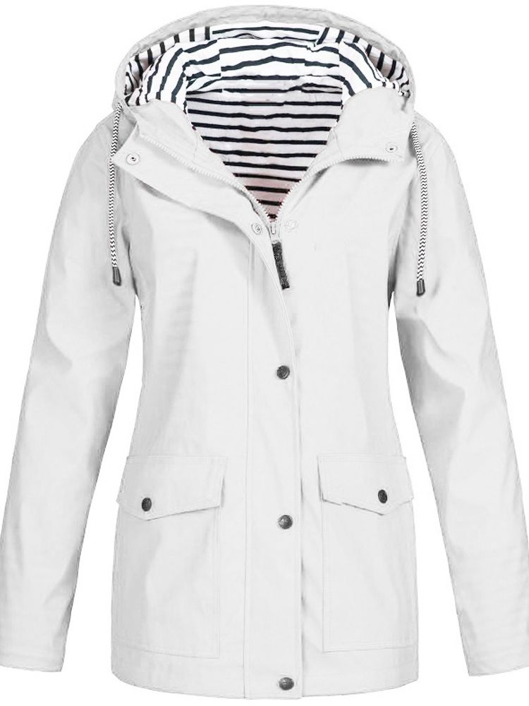 Hooded Rain Jacket Women Water Resistant Windproof Long Coat Lightweight Shell with Zipper Closure for Commuting Travel Everyday Wear | Lonoma