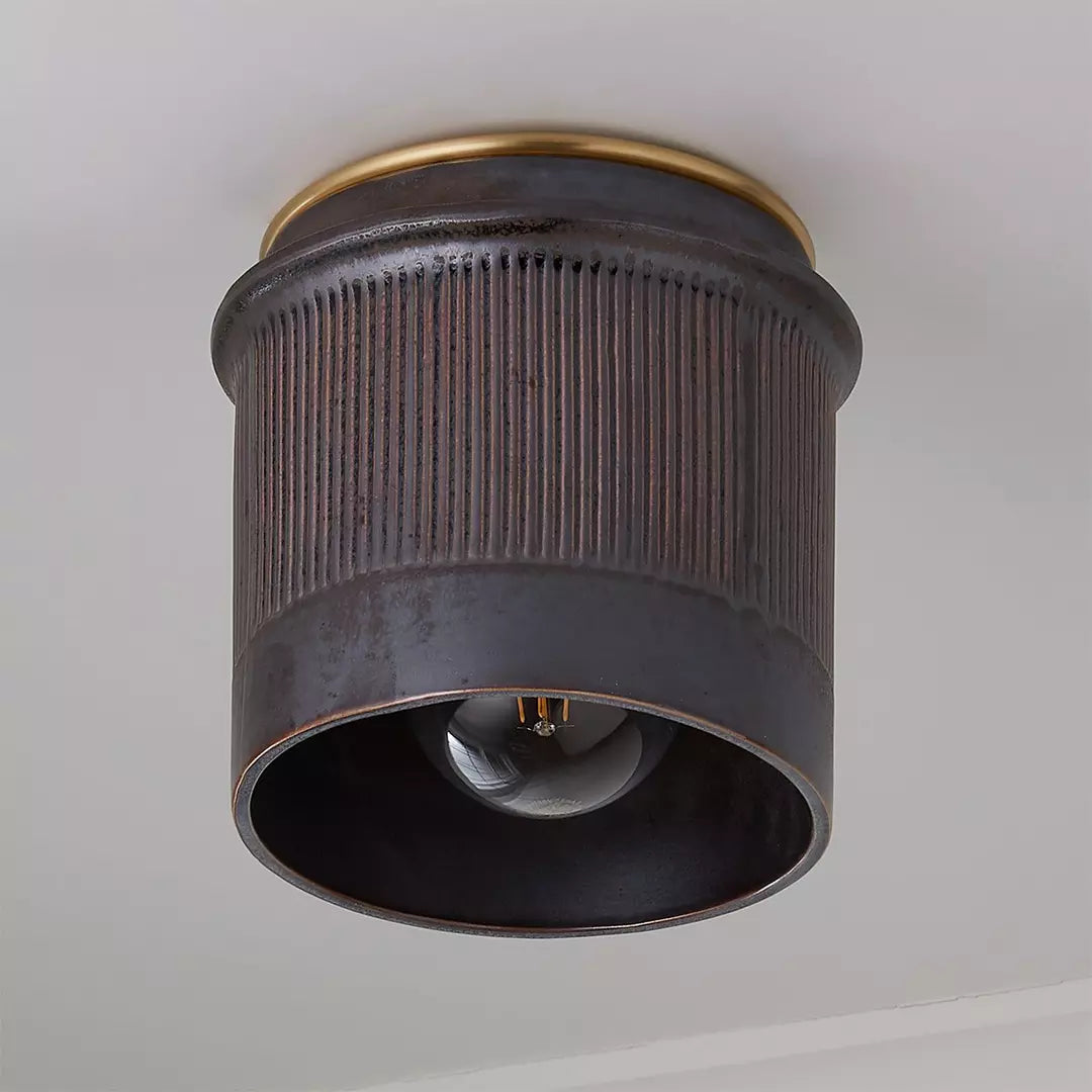 Plafonnier industriel vintage en métal noir mat finition vieillie flush mount pour cuisine chambre couloir | Koossa