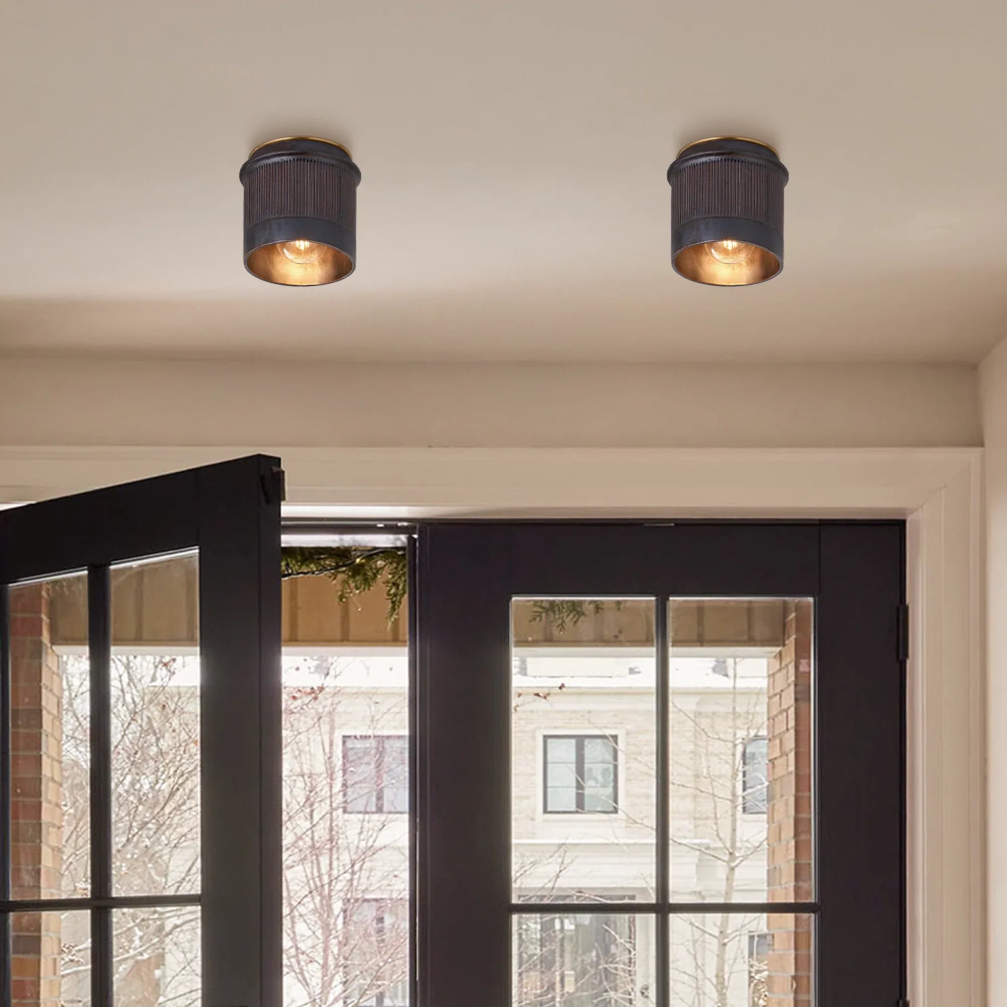 Plafonnier industriel vintage en métal noir mat finition vieillie flush mount pour cuisine chambre couloir | Koossa