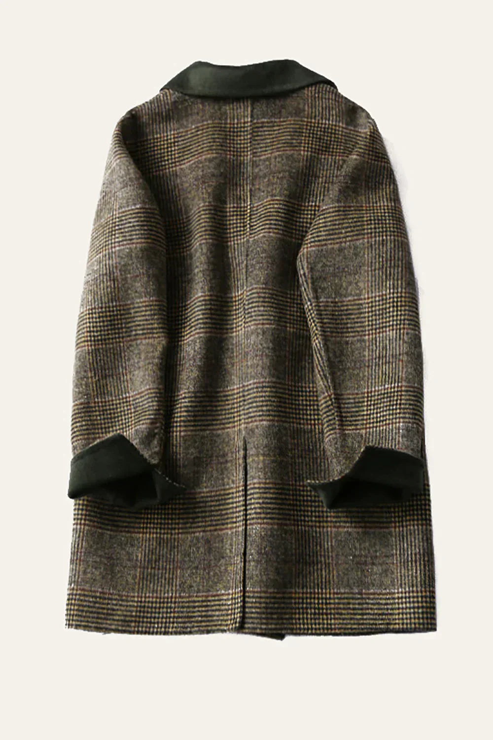 Women's Beige Checked Winter Coat — Classic Double-Breasted Wool-Blend Coat for Cold Weather & Everyday Elegance | Koossa