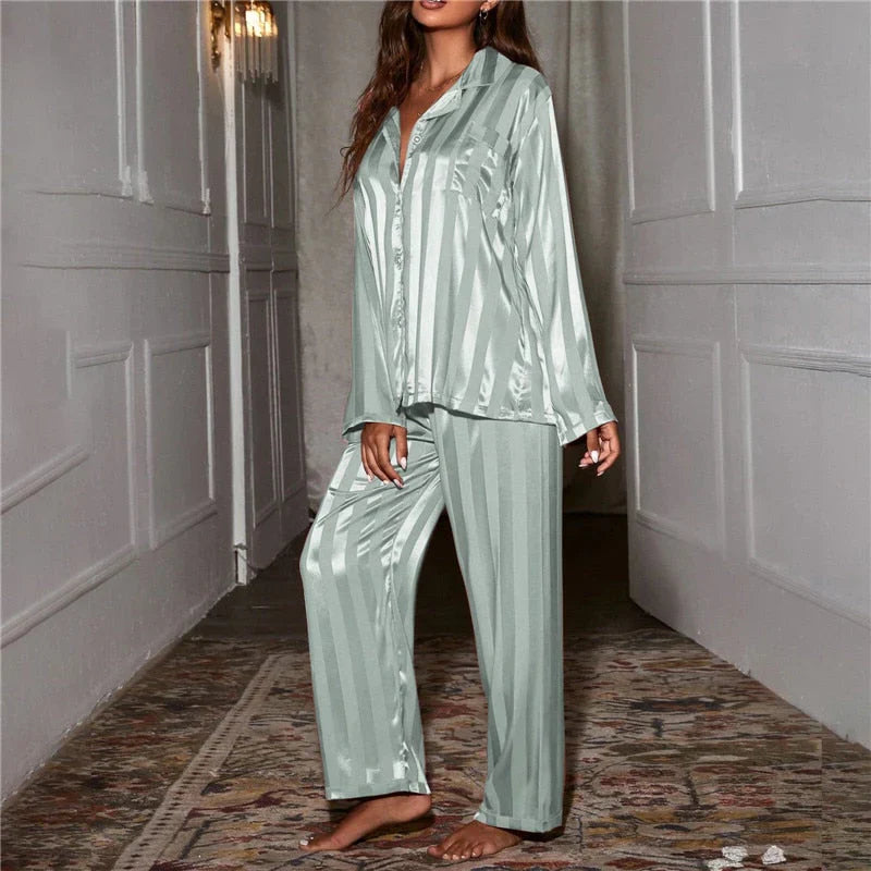 Women's Satin-Finish Pyjama Set — Elegant Two-Piece Nightwear for Relaxed Evenings & Luxurious Lounging | Koossa