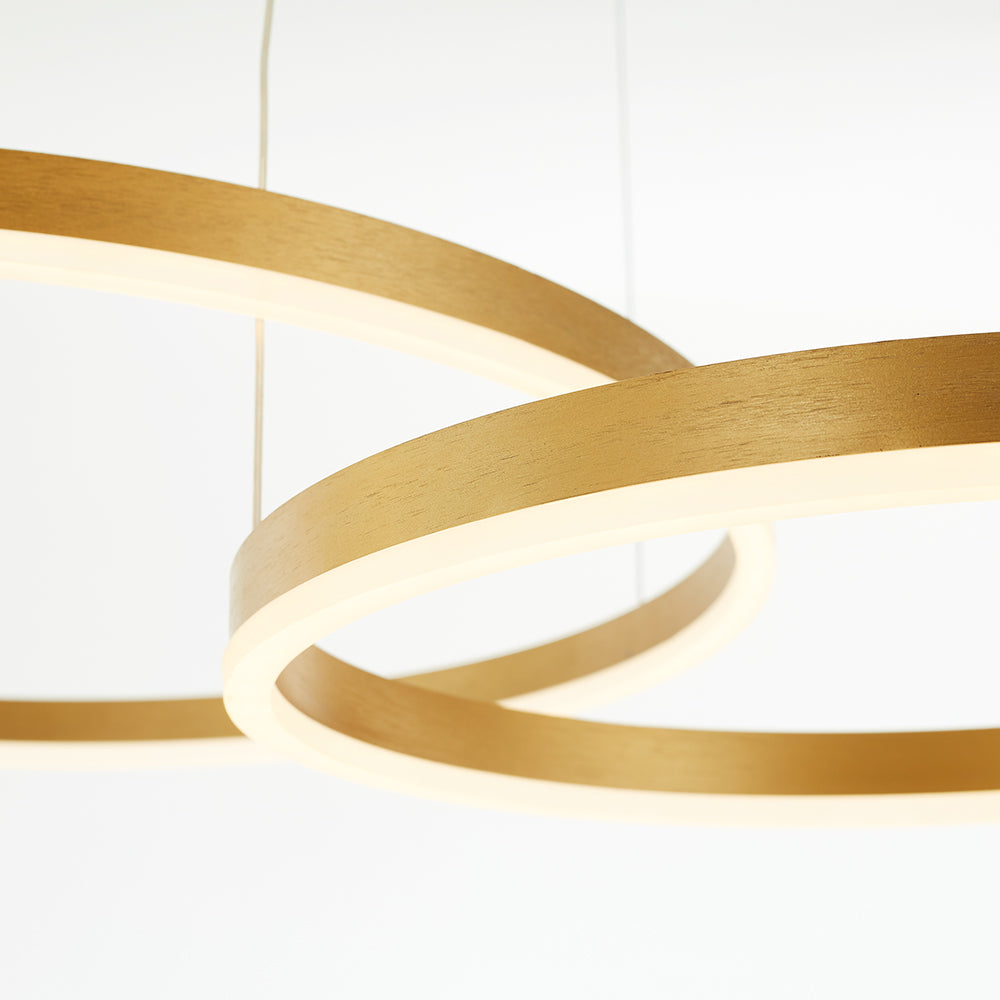 Suspension LED anneaux métalliques dorés, noirs ou café pour salle à manger, salon et chambre moderne | Koossa