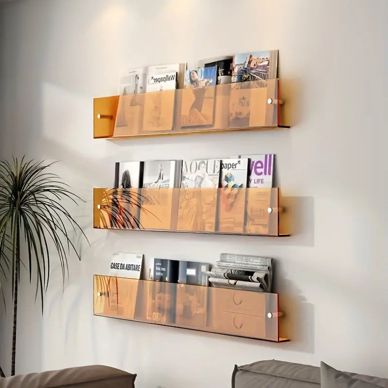 Wall-Mounted Acrylic Magazine Rack 15.7 × 5.9 in Clear Display Shelf for Reading Nook Living Room Entryway | Lonoma