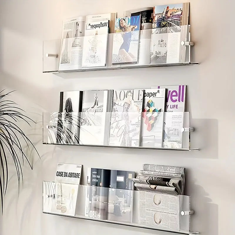 Wall-Mounted Acrylic Magazine Rack 15.7 × 5.9 in Clear Display Shelf for Reading Nook Living Room Entryway | Lonoma