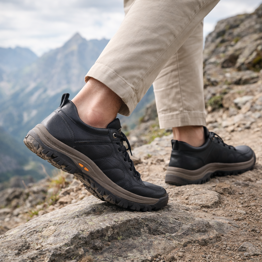 Men's Black Leather Lace-Up Shoes — Classic Orthopedic Shoes for Work & Everyday Comfort | Koossa