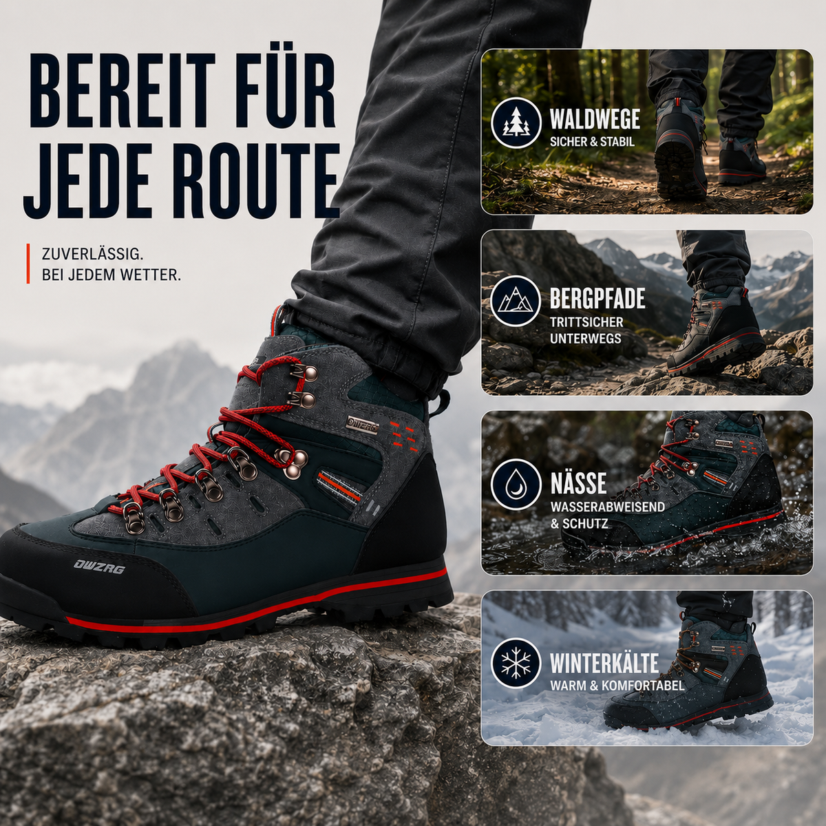 Men's Waterproof Hiking Boots, Mid-Ankle Non-Slip Rubber Sole Trekking Shoes for Winter Trail Walking, Mountain & Outdoor Use | Lonoma