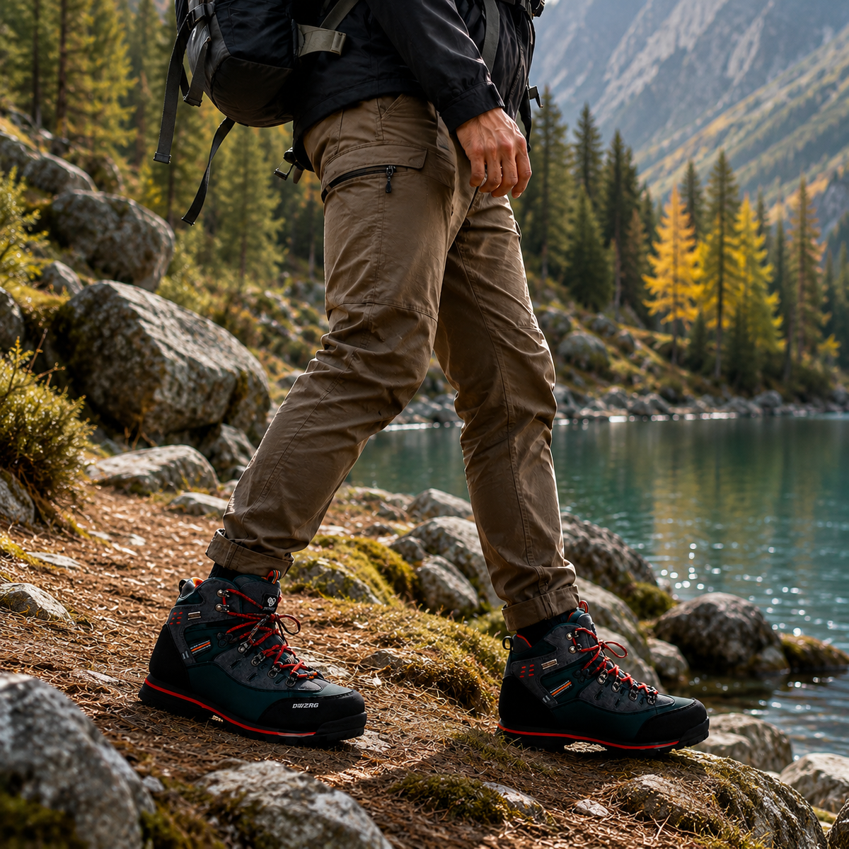 Men's Waterproof Hiking Boots, Mid-Ankle Non-Slip Rubber Sole Trekking Shoes for Winter Trail Walking, Mountain & Outdoor Use | Lonoma