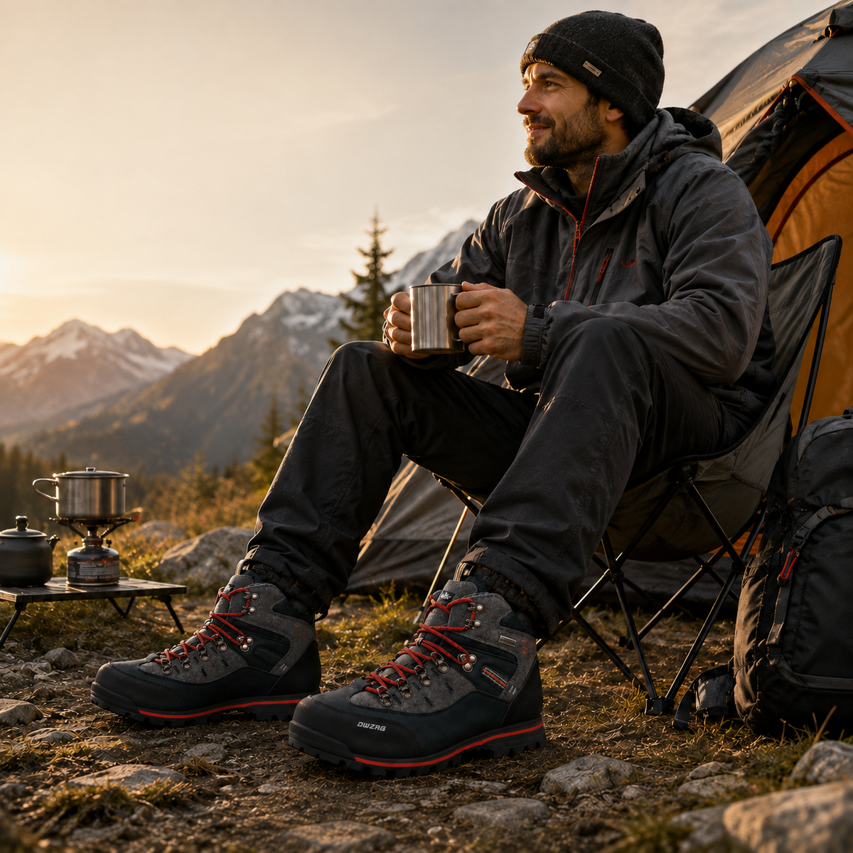 Men's Waterproof Hiking Boots, Mid-Ankle Non-Slip Rubber Sole Trekking Shoes for Winter Trail Walking, Mountain & Outdoor Use | Lonoma