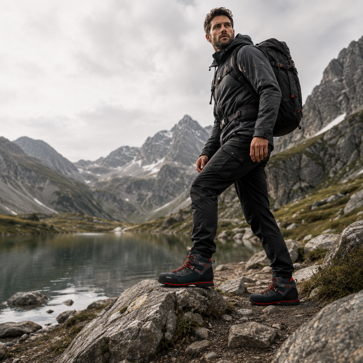 Men's Waterproof Hiking Boots, Mid-Ankle Non-Slip Rubber Sole Trekking Shoes for Winter Trail Walking, Mountain & Outdoor Use | Lonoma
