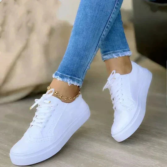 Women's Leather Platform Trainers with Lace-Up Fastening | Chunky Sole Casual Sneakers in Black Brown White | Koossa