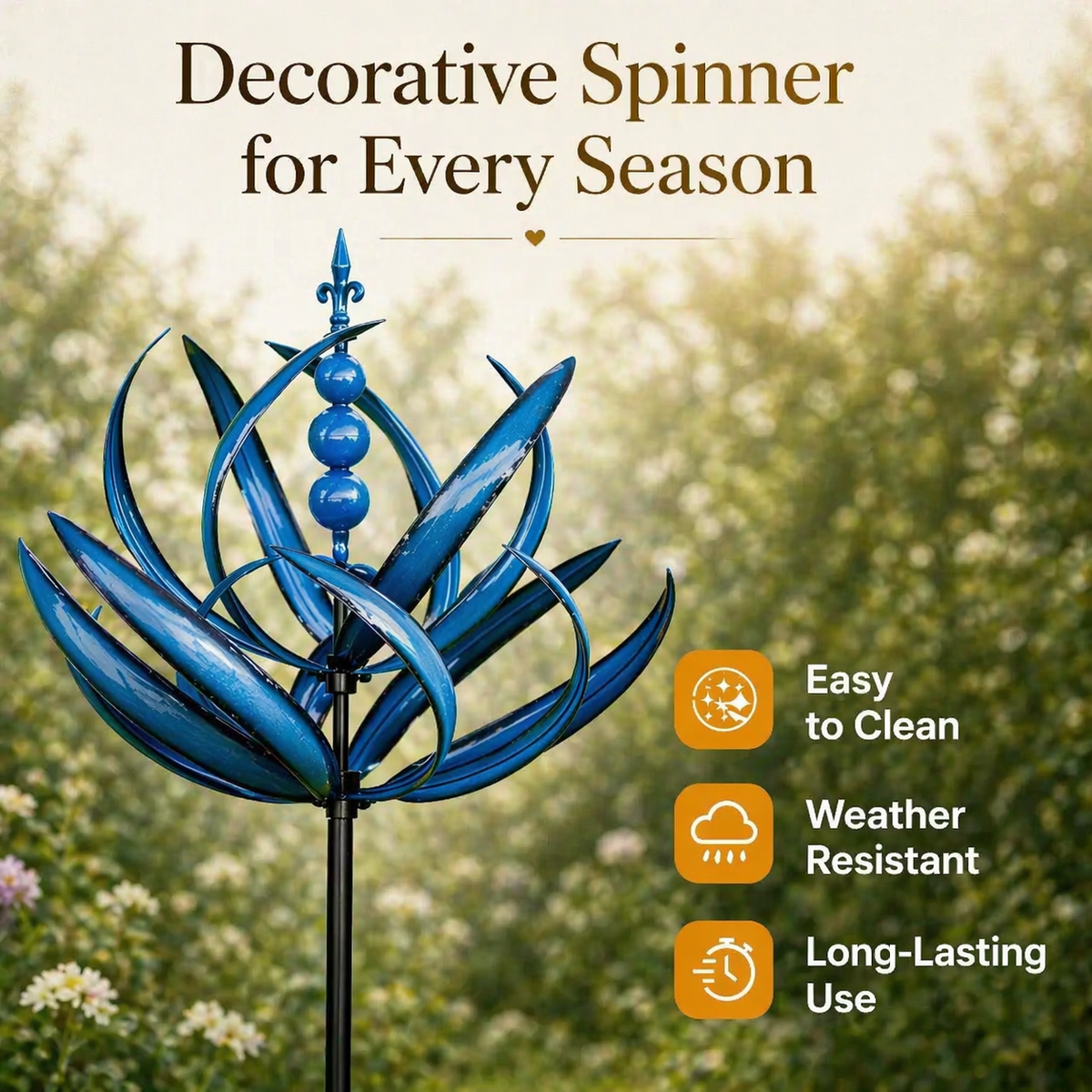 Metal Garden Wind Spinner, 35 in Kinetic Yard Sculpture with Dual-Spin Petals, Outdoor Lawn Stake for Patio and Flower Bed | Lonoma