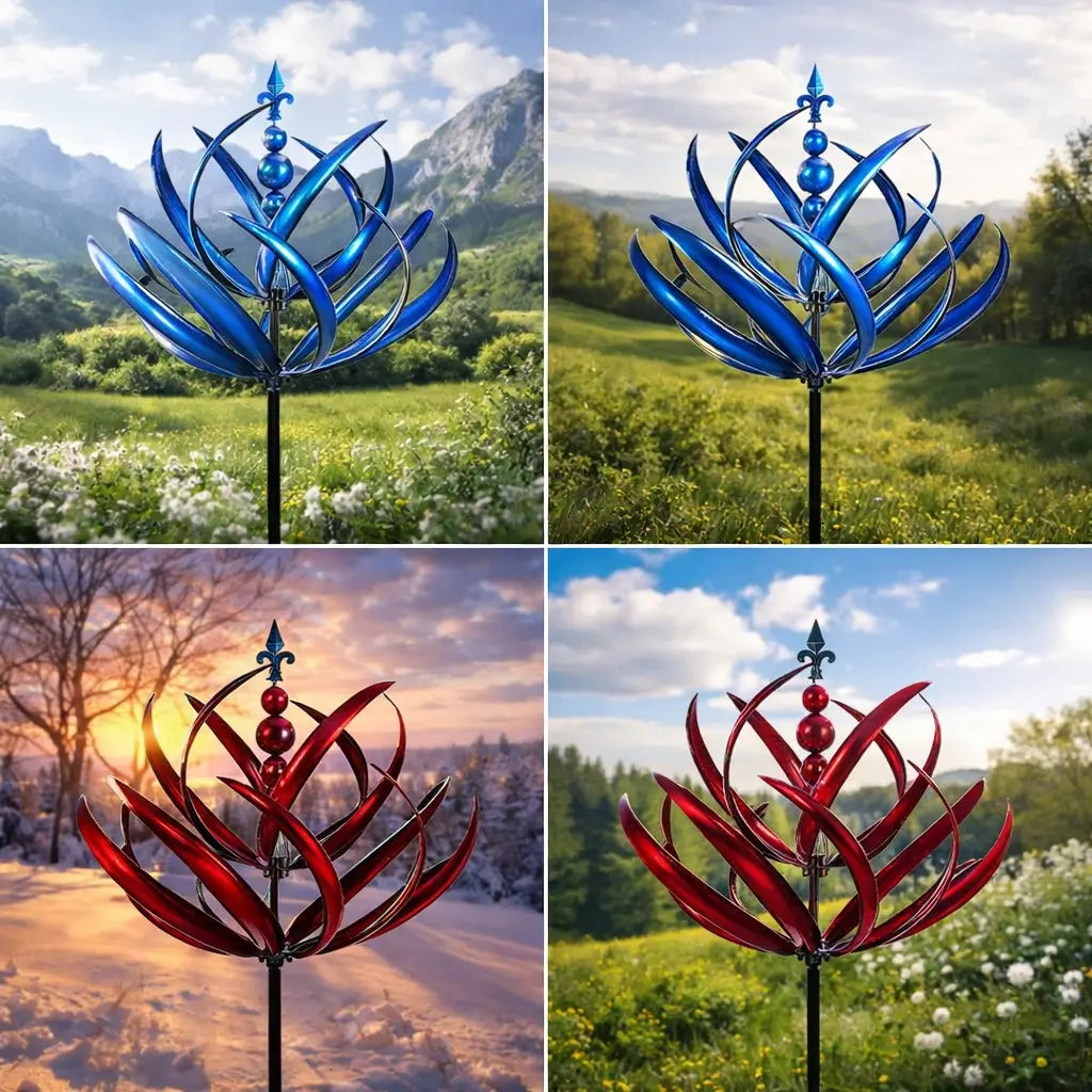 Metal Garden Wind Spinner, 35 in Kinetic Yard Sculpture with Dual-Spin Petals, Outdoor Lawn Stake for Patio and Flower Bed | Lonoma