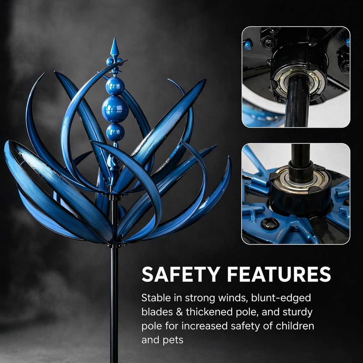 Metal Garden Wind Spinner, 35 in Kinetic Yard Sculpture with Dual-Spin Petals, Outdoor Lawn Stake for Patio and Flower Bed | Lonoma