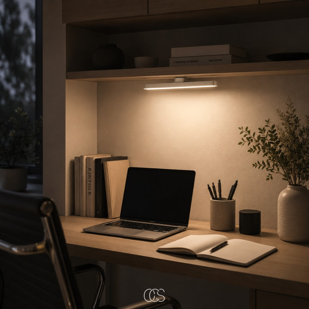 Réglette LED magnétique sans fil rechargeable USB-C avec variateur aluminium gris blanc 30 cm éclairage modulable | Koossa