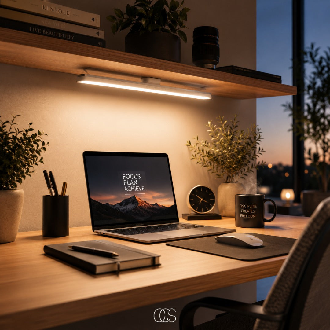 Réglette LED magnétique sans fil rechargeable USB-C avec variateur aluminium gris blanc 30 cm éclairage modulable | Koossa