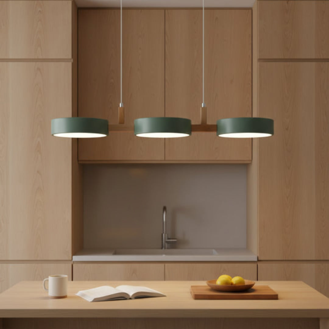 Suspension ronde LED bois et métal 77 cm style macaron ambiance douce eetkamer woonkamer keuken slaapkamer | Koossa