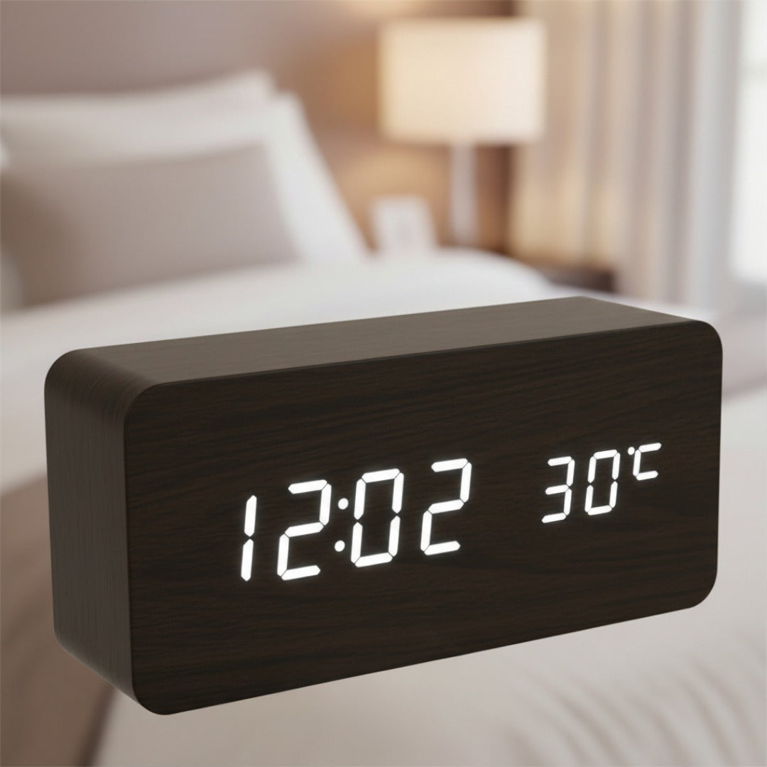 Réveil numérique multifonction avec chargeur sans fil, affichage LED, capteurs température et humidité | Koossa