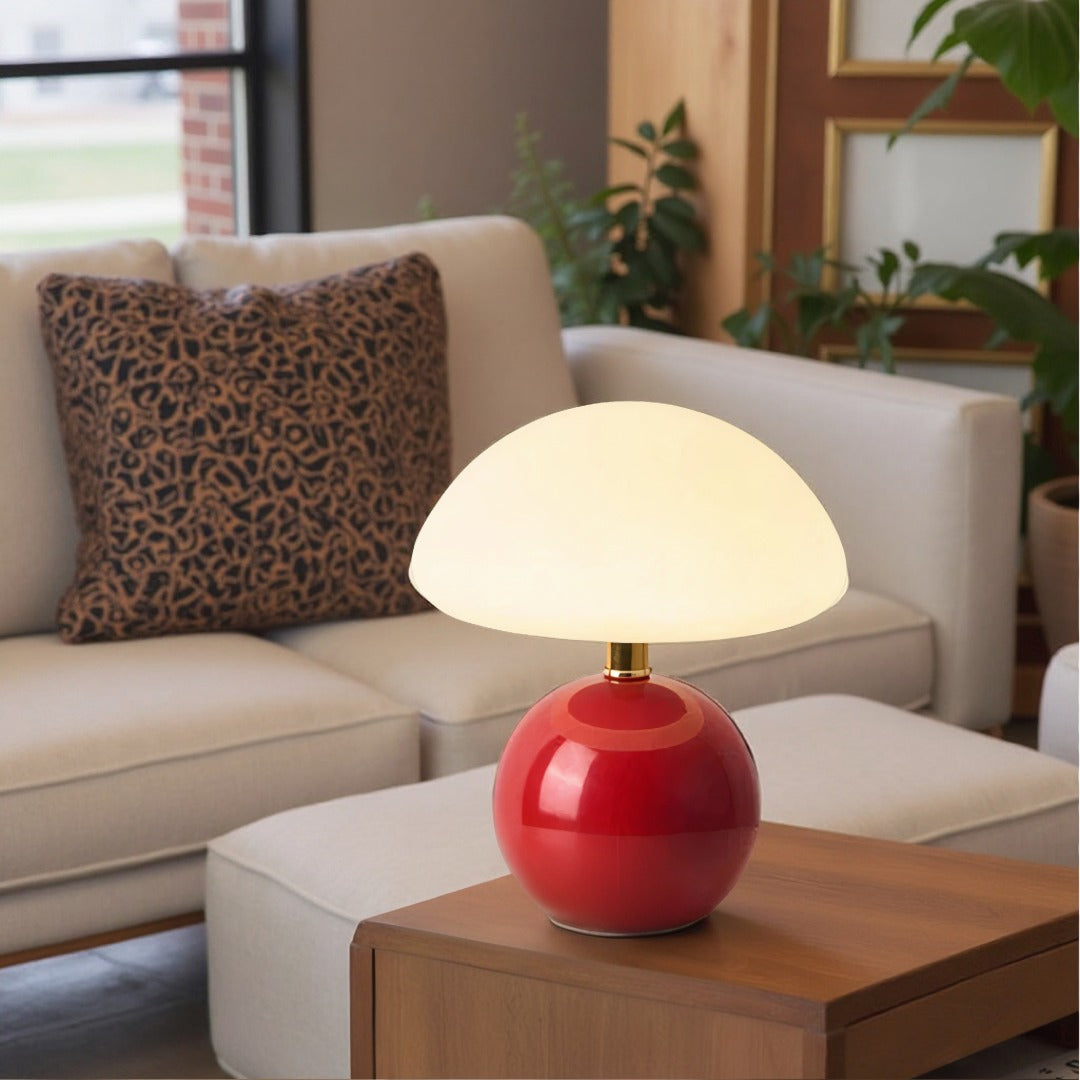 Lampe à poser design champignon dimmable LED céramique mat blanc chaud lecture ambiance chambre salon bureau | Koossa