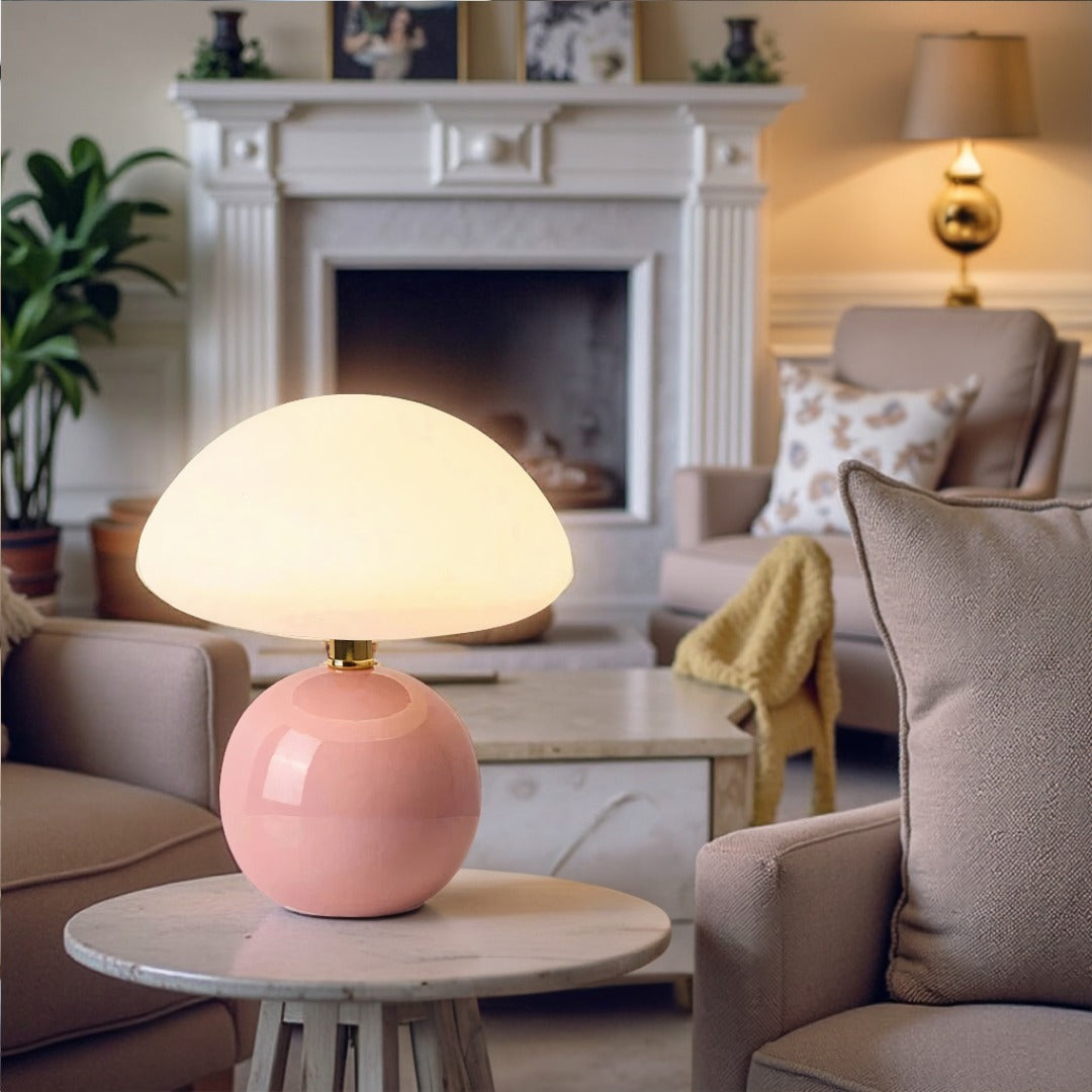 Lampe à poser design champignon dimmable LED céramique mat blanc chaud lecture ambiance chambre salon bureau | Koossa