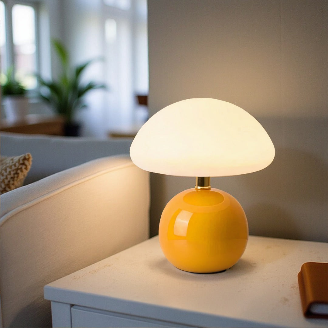 Lampe à poser design champignon dimmable LED céramique mat blanc chaud lecture ambiance chambre salon bureau | Koossa